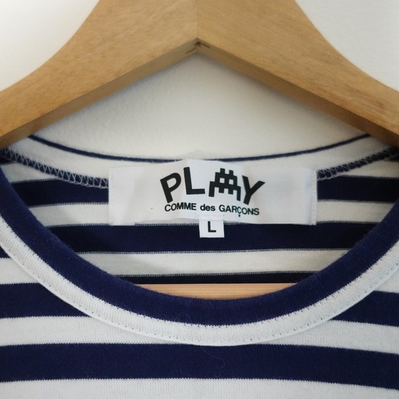 Comme des Garçons PLAY Striped Long Sleeve Tee – Navy/White – L – Made in Japan - Picture 1 of 7